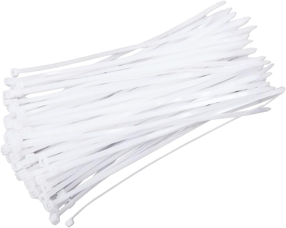 100pcs Cable Tie | White Zip Ties 8 Inch (3.6 mm) Strong Nylon Plastic Zip Tie Fastening System for Home, Cable-Tie Organization for Office Use, Durable CableTies for Garden & Outdoor Management