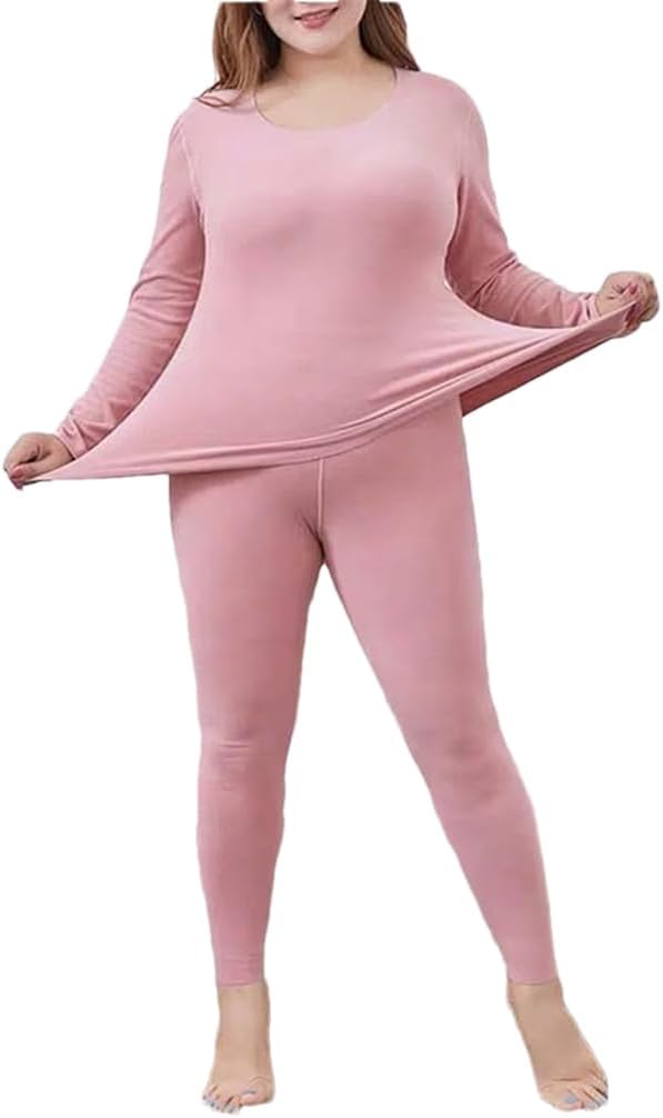 DBFBDTU Women's Thin Thermal Underwear Long Johns Solid Round Neck Intimate Sets Warm Pajamas