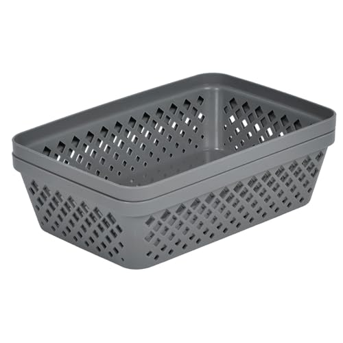 Image of Glad Plastic Storage Basket Set - Multipurpose Drawer Trays, Kitchen Pantry Containers, and Bathroom Bins - 6 Pack Medium Organizers, Grey