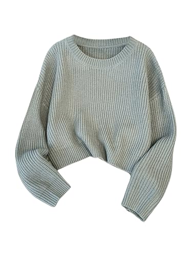 Girl's Crew Neck Knit Sweaters Drop Shoulder Long Sleeve Casual Pullover Tops Knitwear
