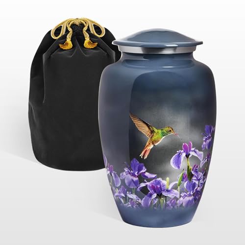 Trupoint Memorials - Urns for Human Ashes Adult Female, Burial Urns, Decorative Urns, Funeral Urns, Cremation Urns for Women and Men - Grey, Hummingbird, Large