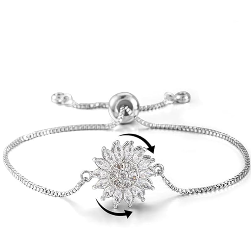 Rotating Sunflower Bracelet 7 inches-8 inches Shiny Flower Anxiety Bracelet Square Crystal Zircon Sunflower Declaration Jewelry Accessories4