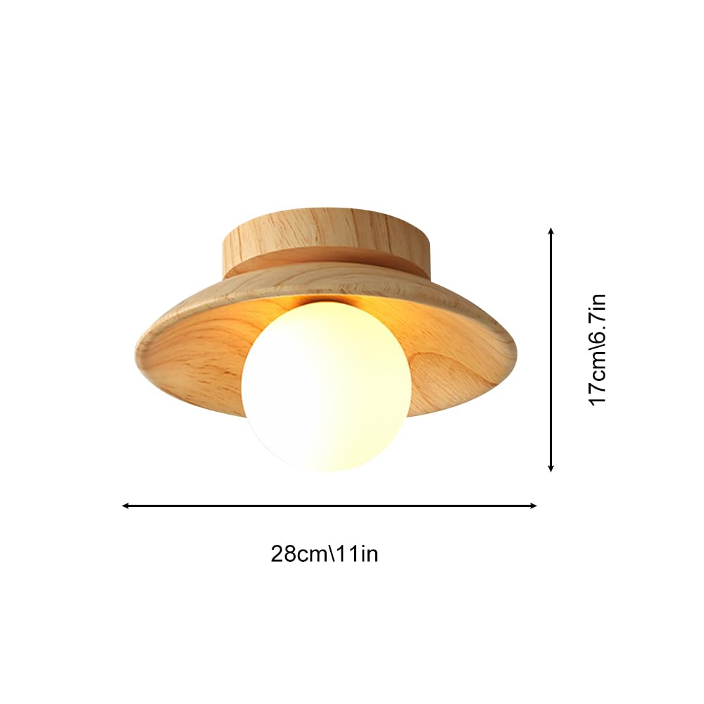 Okrągła Sufitowa Nordic Wood Do Korytarza, Do Przejścia W Stylu Japońskim, Sufitowa Z Kloszem W Kształcie Kuli, Półpłaska Drewniana Sufitowa/28 Cm