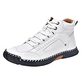 Mens Orthopedic Comfortable Handmade Boots, Fashion Mid Top Walking Driving Shoes, Men's Comfortable Handmade Outdoor Leather Boots (White,7)