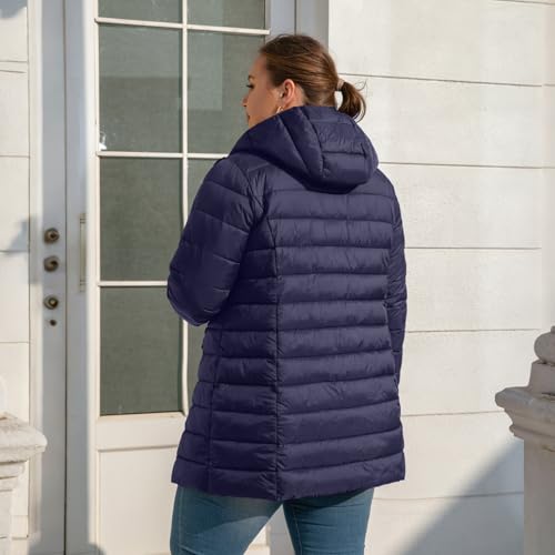 Plus Size Puffer Jacket for Women 1X-7X Water-Resistant Packable Winter Coat Mid-length Lightweight Puffer Coat3