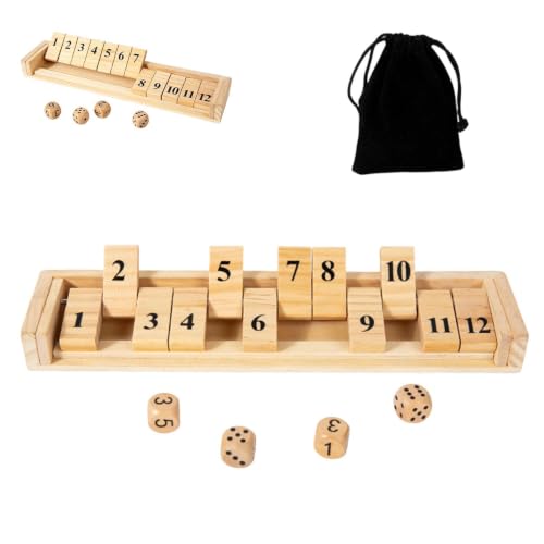 Shut The Box juego de dados premium en madera natural de 12 números para adultos