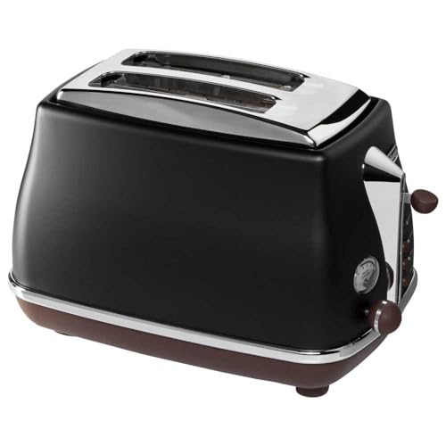 De'Longhi CTOV 2103.BK Tostadora Icona Vintage 900 W, 2 rebanadas, acero Inoxidable, negro