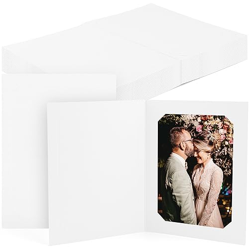 Golden State Art, Pack of 25, 4x6 or 5x7 Photo Folders, Cardboard Picture Frame, Paper Frame Cards, Greetings/Invitation Special Events: Graduation, Christmas, Wedding(White)