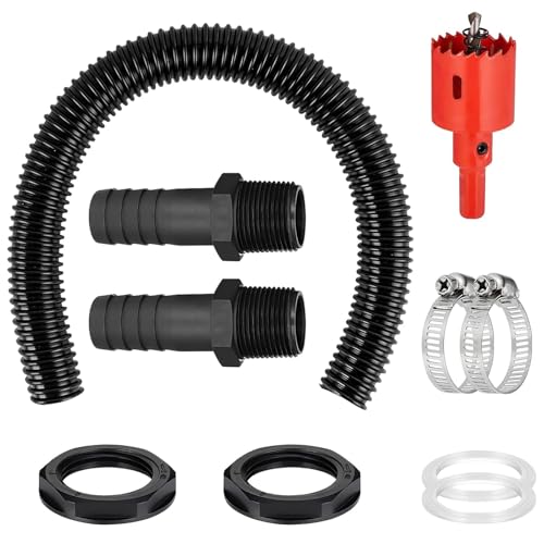 Zyluniy Kit de raccordement pour baril de pluie, 19.69in (50cm) Tuyau de Connexion, 2 x 25mm raccords de tuyaux avec contre-écrou et ouvre-trou, Pour tonneau d'eau de pluie, réservoirs d'eau, citernes