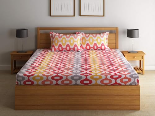 Image of Swayam Polyester King Bedsheet with 2 Pillow Covers | Size 108 x 108 inch | 144 TC | Geometric Design | Soft Breathable Bed Sheet | Comfortable & Durable for Bedroom - Multicolor
