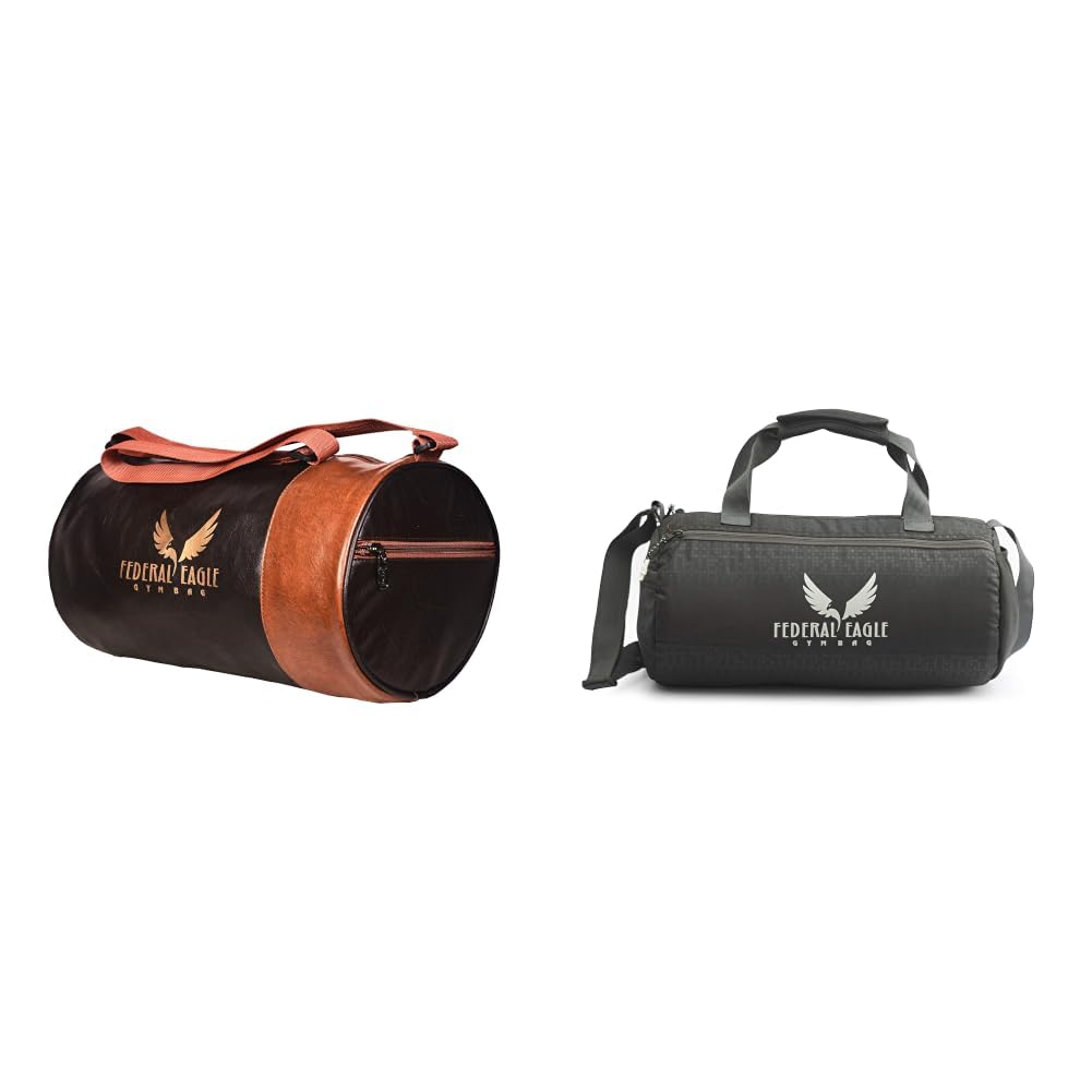 Federal Eagle Sports Leather Duffle/Gym Bag Classic Leather Round-Shaped Large Capacity + Sports Duffle/Travel Bag Classic Polyester Round-Shaped Large Capacity 20L Gym Bag with-image-19