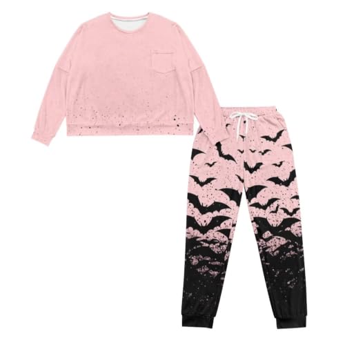 Image of Womens Lounge Set Long Sleeve Soft Pajama Sets | Casual 2 Piece Pj Outfit, Crewneck Sleepwear with Pockets, Adjustable Drawstring, Soft Comfy Fall Pajamas, Plus Size