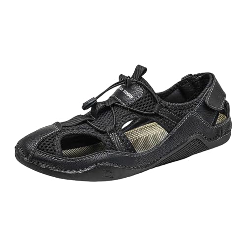Sandalias de senderismo para hombre, ligeras, de malla, antideslizantes, transpirables, para exteriores, con cordones, ligeras, de verano, Negro , 43 EU