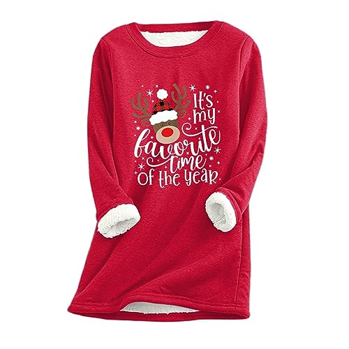 Damen Fleece Gefüttert Sweatshirt Weihnachten Rentier Muster Plüsch...
