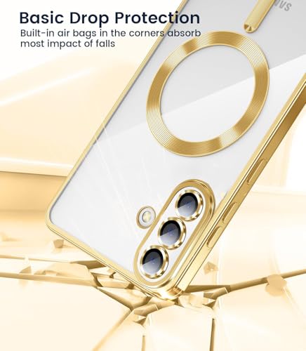 Image of VONZEE Clear Logo Electroplating Transparent Back Case for Samsung Galaxy A57 5G, Magnetic Plating Electroplate TPU Cover, Individual Camera Protection for Each Lens- Gold