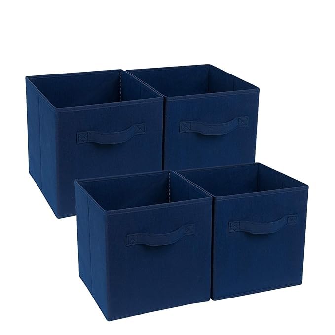 Image of RENVA 4 PCS Fabric Storage Cubes Foldable Storage Bins for Organizing Pantry, Cubbies, Toy Box - Clothes Storage & Closet Organizer (Blue, 4)
