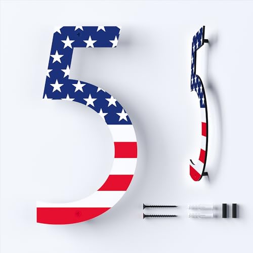 6 Inch Metal House Numbers with American Flag | Floating