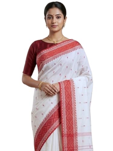 Image of eC ESHA'S COLLECTION Women's Traditional Pure Cotton Katki Tant Saree Without Blouse Piece