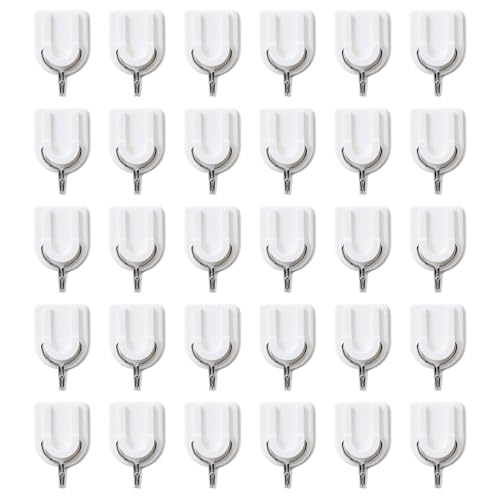 AABDTYYD 30 Unidades Ganchos Adhesivos para Pared, Carga máxima 1,5lb, Colgadores Autoadhesivos sin Dañar Pared (47,5x24,2x21mm), Acero Inoxidable + Plástico