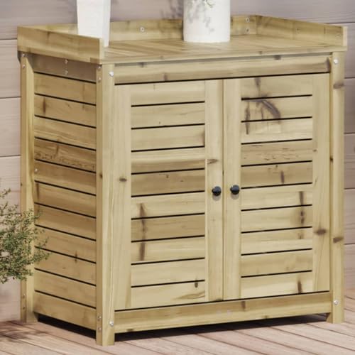 Iiaky Potting Table with Shelves 82.5x50x86.5 cm Impregnated Wood Pine,Wooden Garden Potting Table with Drawer Flower Plant Work Bench Workstation Tool Storage Shelves Outdoor