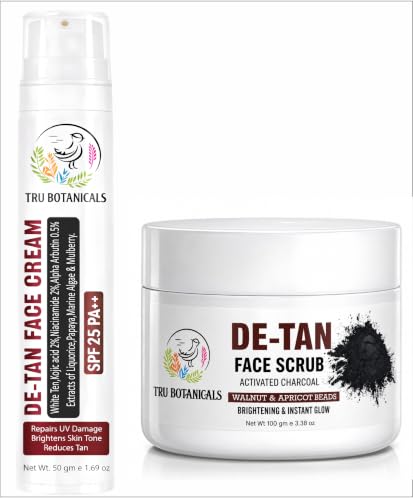 Image of Combo De-Tan Face Cream SPF 25 PA++ & Activated Charcoal Face Scrub | Tan Removal, Skin Brightening & Exfoliating Skincare for Women & Men | Pack of 2
