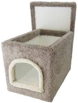 CozyCatFurniture Wood Cat Litter Box Gray House Carpet Litter Box Bed No Mess