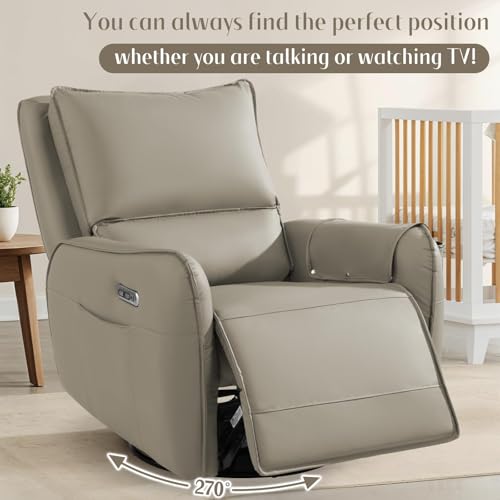 Image of Power Recliner Gliders for Nursery, Electric Swivel Rocker Recliner Chair, Comfy Upholstered Living Room Reclining Rocking Chairs with Lumbar Support (Khaki, 41 inch X 40 inch X 36 inch)