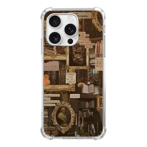 Coque iPhone 16 Pro Max livres marron collage céleste et protection TPU de téléphone cool