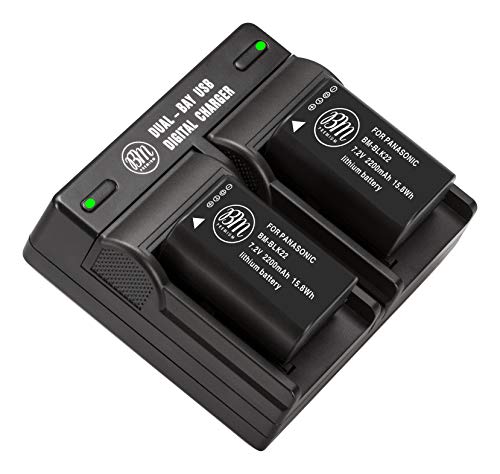 BM Premium 2 Pack of DMW-BLK22 High Capacity Battery and Dual Bay Battery Charger for Panasonic Lumix DC-S5, GH5 II Digital Cameras