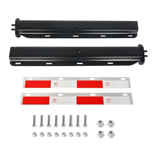 Image of Black Straight Spring Loaded Mud Flap Hanger Bracket Set 1-1 /8 inch Bolt Spacing 30 inch Length Fit with Aluminum Reflective Tapes for Semi Trucks, 2 Pcs