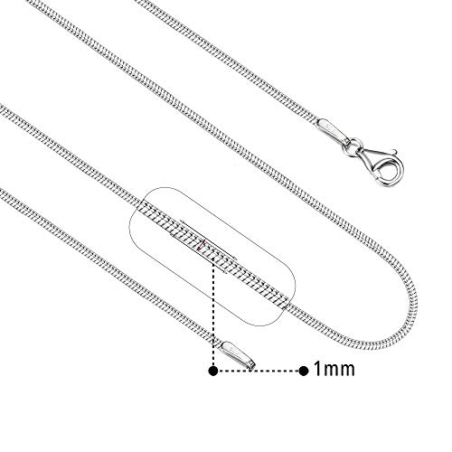 MILACOLATO 925 Sterling Silver Chain Necklace for Women Men 1MM 1.5MM Solid Round Snake Chain Necklace Rhodium Plated Durable Italian Silver Necklace Chain Jewelry - Lobster Clasp - 16"-24"3