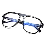 Peter Jones Occhiali da computer quadrati per uomo e donna con lenti antiriflesso a zero potenza, blocco della luce blu (taglia L) 18052, nero, L