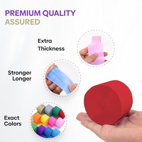 Image of 12 Rainbow Crepe Paper Streamers, 984ft Pack of Party Decorations | Each roll is 82 ft long and 1.8 Inch wide ideal for Birthday Party Decor, Graduation Parties and Baby Showers