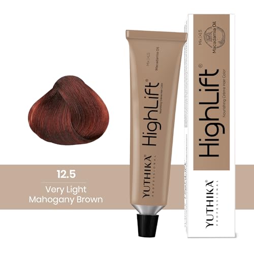 Image of Yuthika Professional High Lift Creme Hair Colour 12.5 Very Light Mahogany Brown, 50 g, Permanent Hair Color With Macadamia Oil and Vitamin E, full Grey Coverage