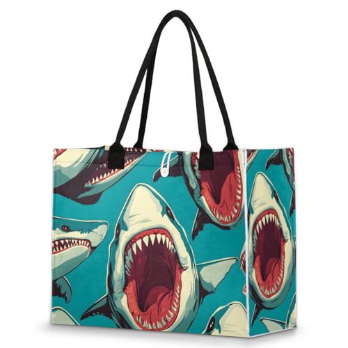 Open-mouthed Shark Tote Bag for Women Large Beach Bag Reusable Tote Bags for Work Travel Beach Shopping