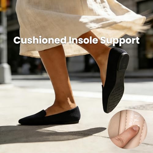 Image of MUSSHOE Pointed Toe Flats for Women, Comfortable Business Casual Work Shoes, Slip On Loafers with Arch Support, Office Walking Flats for All Day Standing