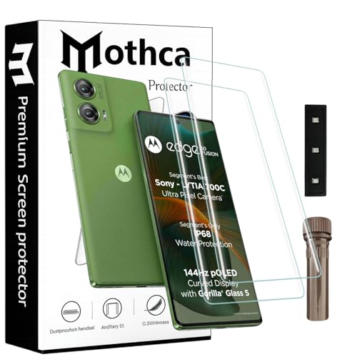 Image of Mothca Curved UV Tempered Glass Screen Protector for Moto Edge 50 Fusion | Transparent | Pack of 2 | Borderless Full Screen Coverage with UV Installation Kit