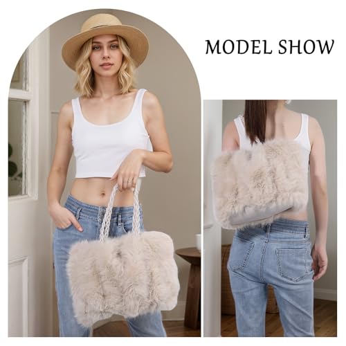 Fecialy Women Furry Handbag Winter Fluffy Tote Bags Fuzzy Crossbody Shoulder Bag Faux Fur Purse2