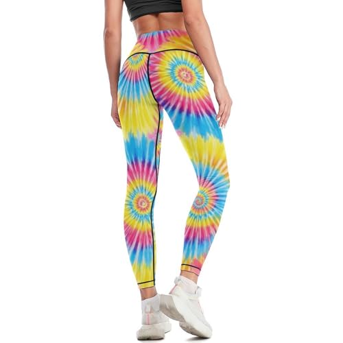 KATVEESC Womens High Waisted Lounge Yoga Legging Pink Yellow Green Tie Dye Workout Tummy Control Gym Yoga Pants