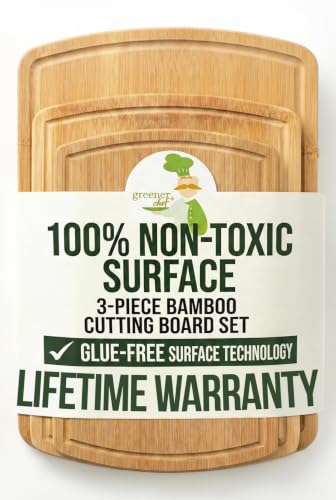 Greener Chef Luxury Bamboo Cutting Board Set of 3 with Glue-Free Surface Technology - Extra Spacious...