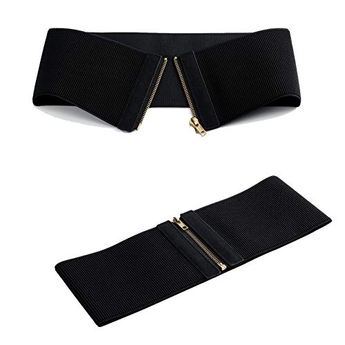 CHIC DIARY Womens Wide Elastic Waist Belt for Dress Ladies Vintage Stretch Cinch Belt Waistband with Zipper3