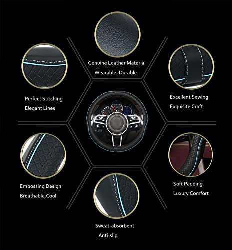 Image of Car Steering Wheel Cover,Anti-Slip, Safety, Soft, Breathable,Heavy Duty, Thick,Full Surround,Sports Style (Black with Light Blue Line)