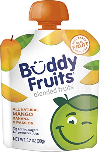 Buddy Fruits Pure Blended Fruit To Go Apple and Mango Applesauce | 100% Real Fruit | No Sugar, Non GMO, Vegan, Gluten Free, No Preservatives, BPA Free , Certified Kosher | 3.2oz Pouch 24 Pack