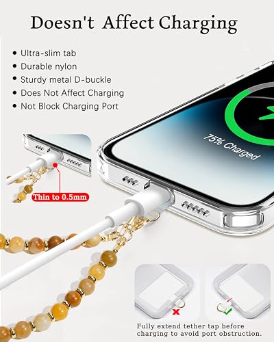Image of Marble Beaded Phone Wrist Strap for Women, Detachable Design | 304 Steel Core, detachable phone wristlet with tether tab, keeps your phone secure for shopping, travel and daily use.