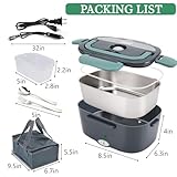 Andmenow Electric Lunch Box for Adults, Electric Lunch Box Food Heater, Portable Food Heater for Travel/Home/Office,12V/24V/110V Heated Lunch Box,Loncheras para Hombres de Trabajo,GreyGreen