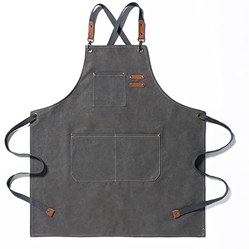 SGHE Cotton Canvas Apron for Men Women with Pockets, Cross Back Apron for Kitchen Cooking Baking Chef Artist Painting Work Aprons for wood worker, Garden, Restaurant, Bartender, Barista