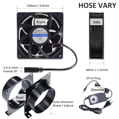 DC12V Rohrventilator 100mm, 3000U/min Lüfter Abluftventilator 100mm, mit 0~100% Dimmer, Kanaladapter, Netze für 3D-Laser, Spritzkabine, Growzelt DIY Projekt - Schwarzes