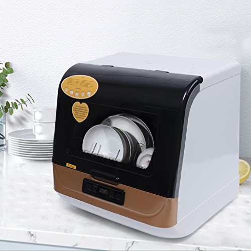 Portable Mini Countertop Dishwashers Compact Dishwasher with Water Inlet,3 Washing Modes,High Temperature & Air-Dry Large Capacity 12-20 Tableware Washing Machine for Apartments,RVs,Home(Gold)