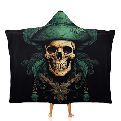 NQLYUT Blanket Hoodie Poncho Blanket Sweatshirt Pirate Skull Wearable Blanket Wrap Functional Throw Blanket Wearable Blanket Hooded Throw Cape Gifts for Adults Bed Decorative