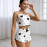 Conjuntos de Pijama para Mujer Ropa de Dormir Camiseta Corta Sin Mangas y Pantalones Cortos 2 Piezas Ropa Suave para Dormir, Negro, M